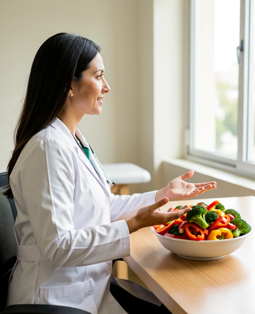 Nutricionista profesional con vegetales frescos